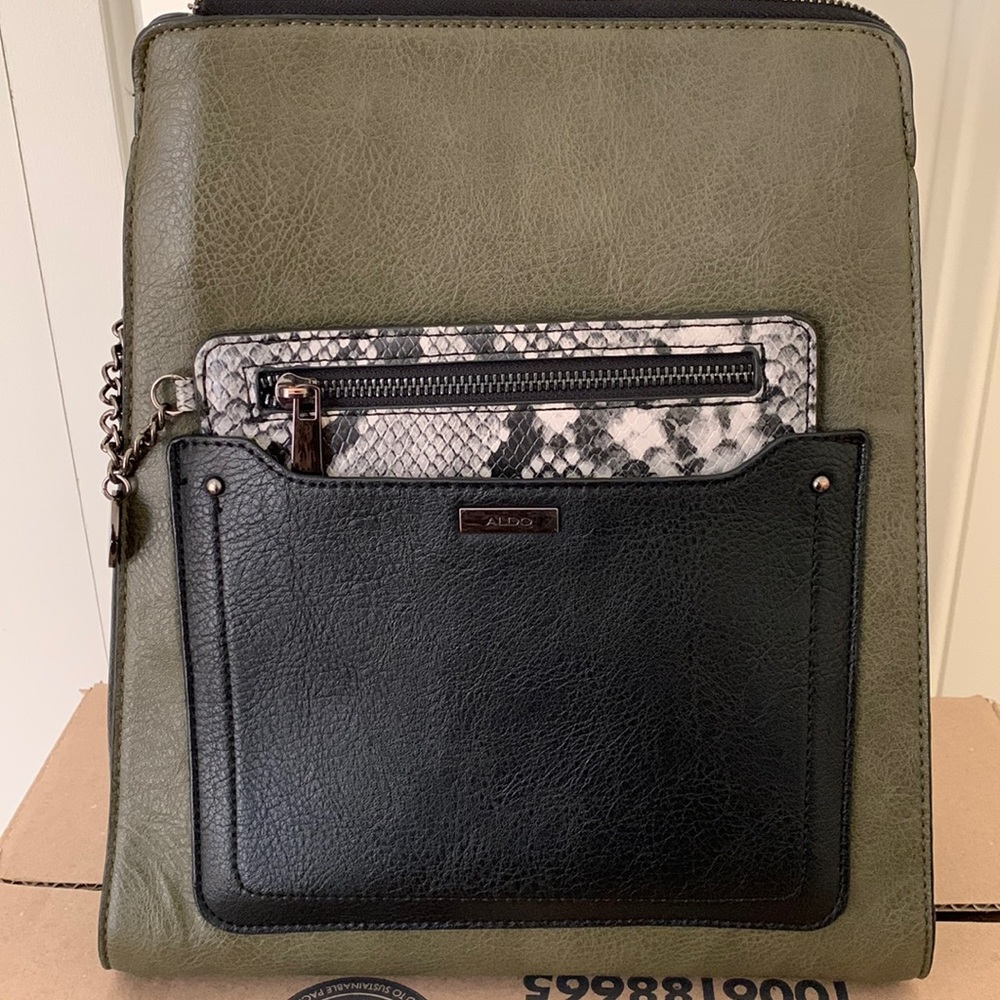 Aldo Green and black faux leather backpack
